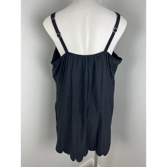 Swim Solutions Tummy Control Black Mesh Scalloped Hem Plus Size Swim Dress 24W - Picture 5 of 10